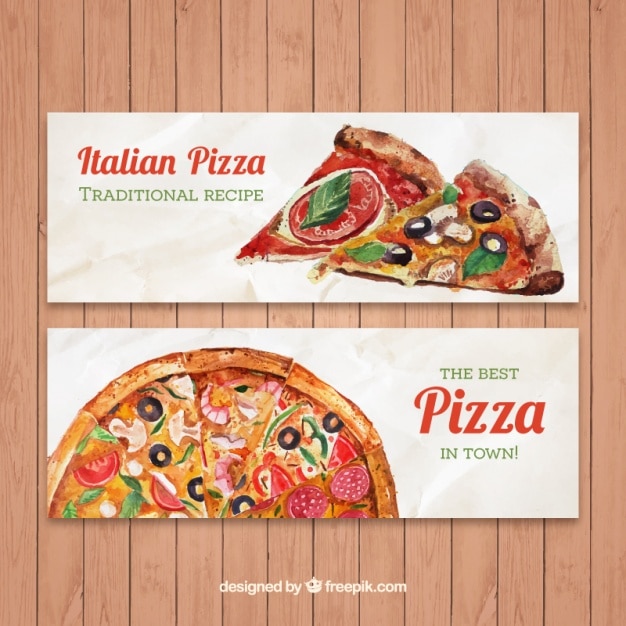 beautiful watercolor traditional pizza\
banners