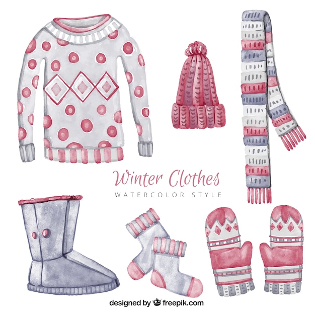 Download Beautiful watercolor winter clothes set Vector | Free Download