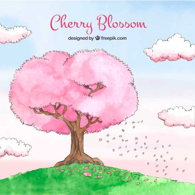 Beautiful watercolour background with sakura Free Vector Beautiful watercolour background with sakura Free Vector