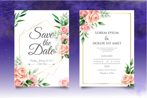 Premium Vector | Beautiful wedding card template with colorful flowers ...