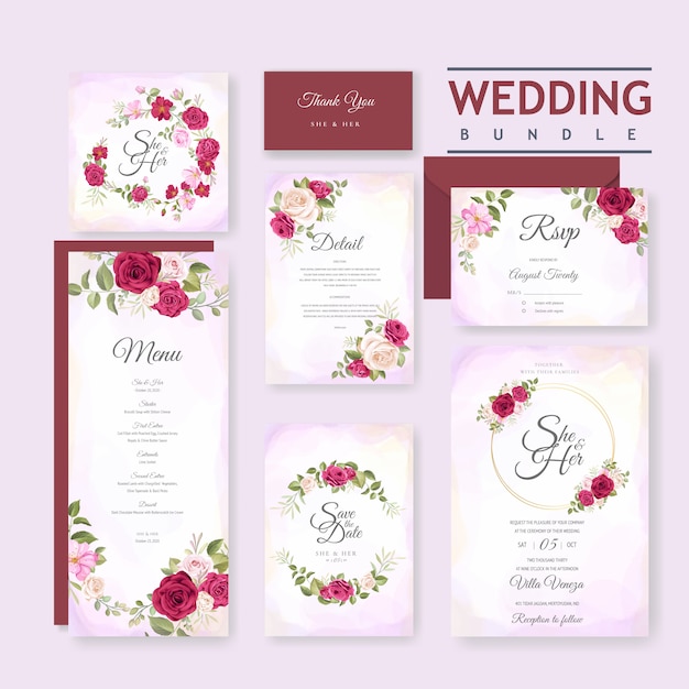 Premium Vector | Beautiful wedding card with floral and leaves ...