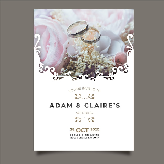 Premium Vector | Beautiful Wedding Card With Pink Roses Template