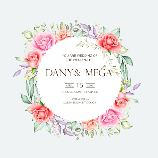 Premium Vector | Beautiful wedding card with watercolor floral and leaves
