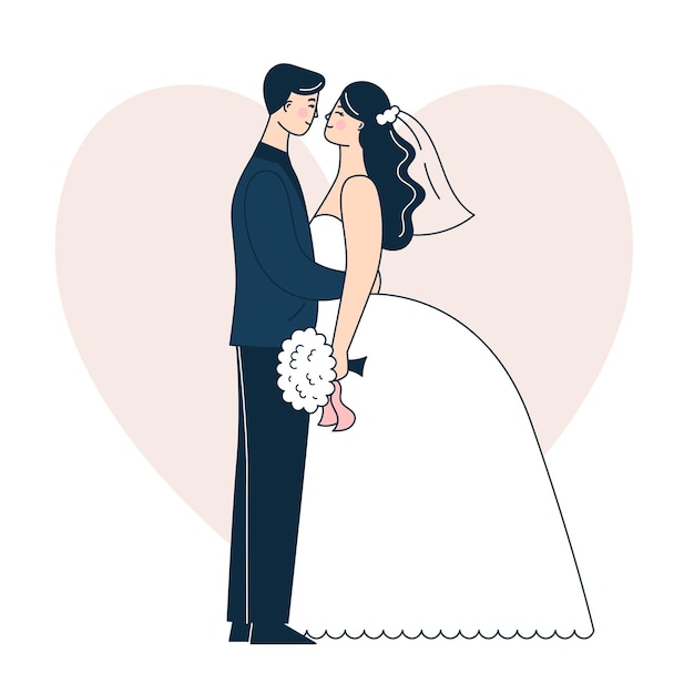 Premium Vector | Beautiful wedding couple. bride and groom. doodle ...
