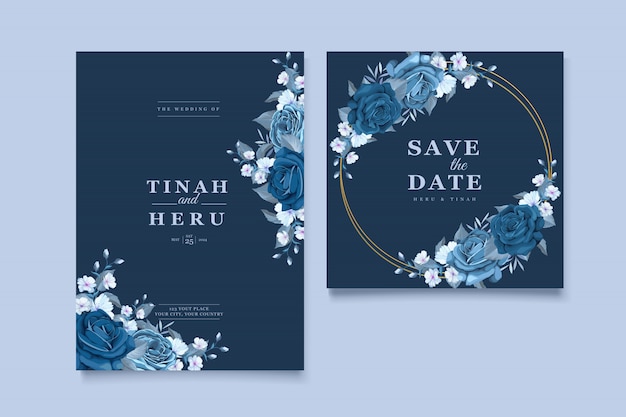 Premium Vector Beautiful Wedding Invitation Card With Classic Blue