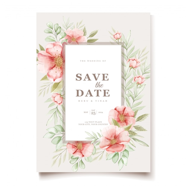 Premium Vector | Beautiful wedding invitation card with floral wreath