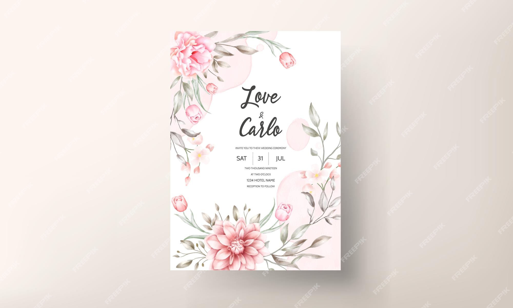 Premium Vector | Beautiful wedding invitation card with watercolor flowers