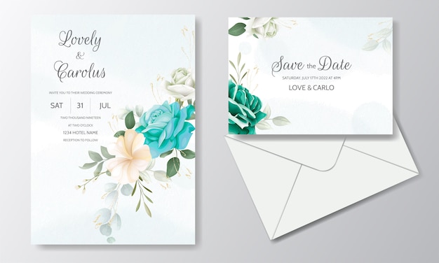 Premium Vector | Beautiful wedding invitation floral watercolor and ...