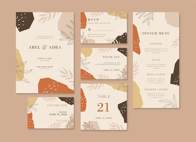 Premium Vector | Beautiful wedding stationery template with boho style