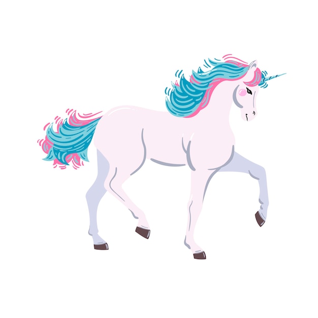 Premium Vector | Beautiful white unicorn with pink and blue hair ...