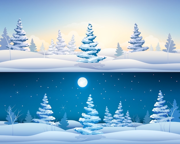 Free Vector | Beautiful winter horizontal banners with fairy landscape ...