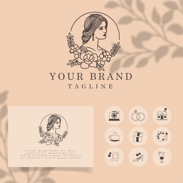 Download Premium Vector Beautiful Woman Elegant Line Art Logo Editable Template