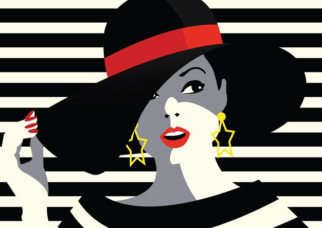 Beautiful woman face with hat | Premium Vector