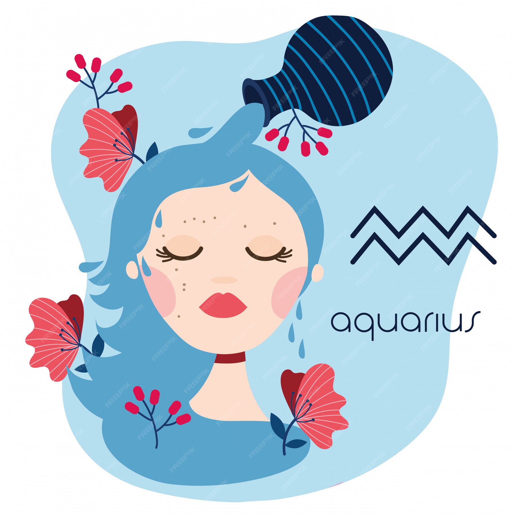 Premium Vector | Beautiful woman with aquarius zodiac sign illustration