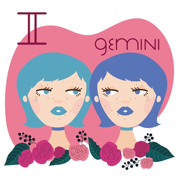 Beautiful woman with gemini zodiac sign illustration | Premium Vector