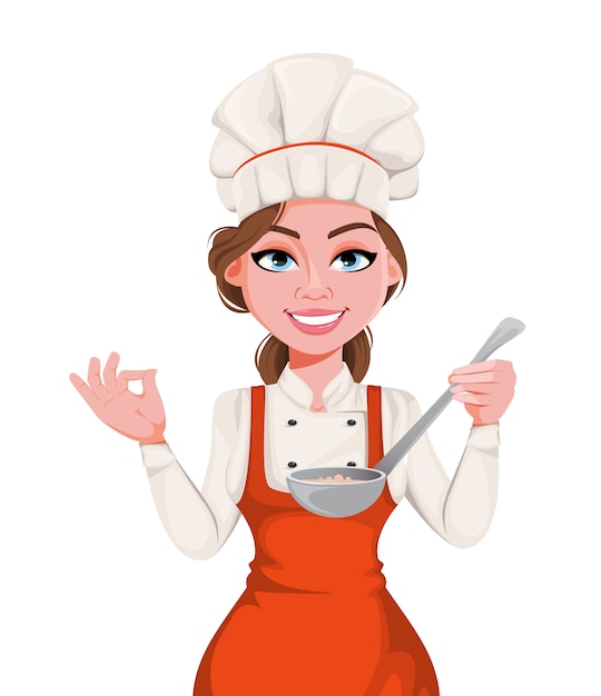 Beautiful young chef woman. pretty cook lady | Premium Vector