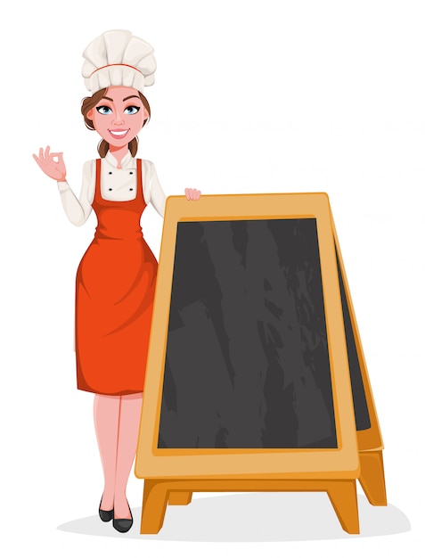 Download Beautiful young chef woman. | Premium Vector