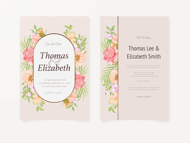 Premium Vector | Beautifull wedding invitation card floral vector template