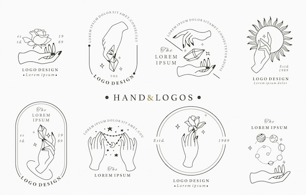 Premium Vector Beauty Boho Logo Collection With Hand