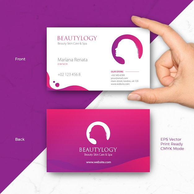 Beauty business card template for salon, spa, hair dresser, fashion, skin care, business woman Premi