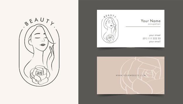 Beauty feminine woman logo with stationery business card Premium Vector