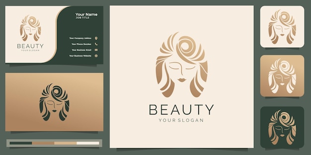 Beauty hair logo and business card Premium Vector
