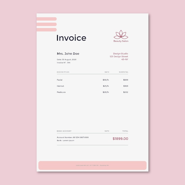 Free Vector Beauty salon invoice template