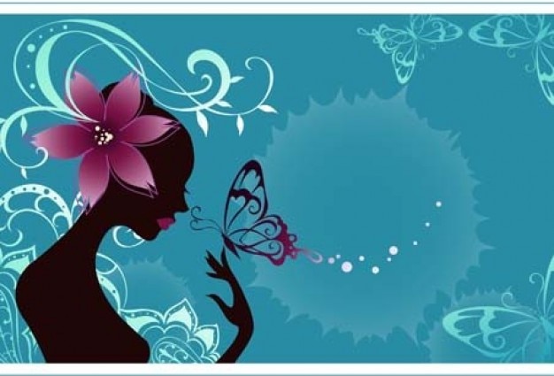 Download Beauty silhouette girl with flowers | Free Vector