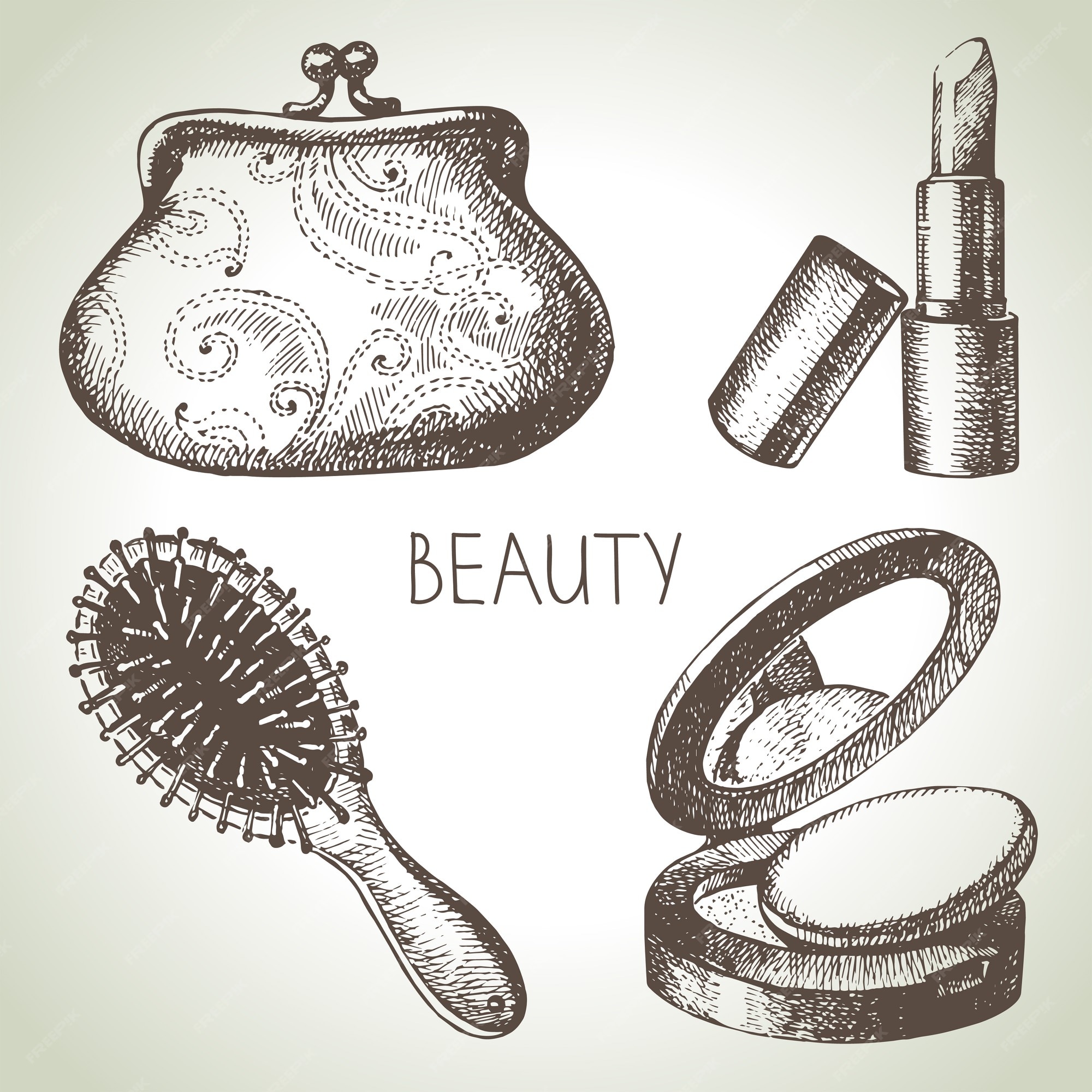 Premium Vector Beauty sketch illustration set. vintage hand drawn