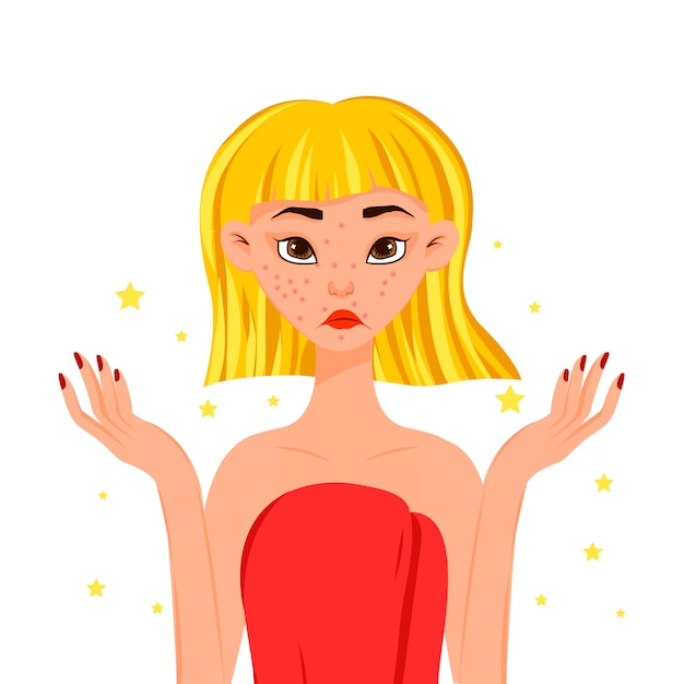 Premium Vector | Beauty woman dissatisfied with her skin. cartoon style.