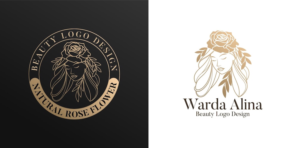  Beauty woman gold logo template Premium Vector