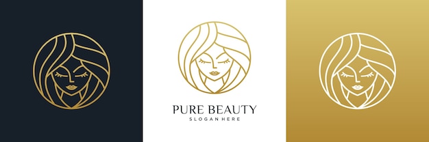 Premium Vector Beauty Women Hair Salon Logo Design Line Art Style