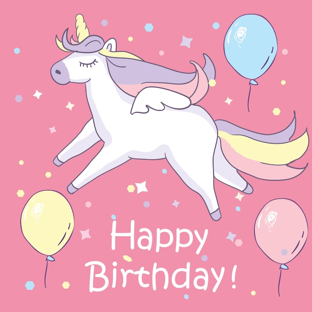 Premium Vector | Beautyful unicorn. on pink background with baloons and ...