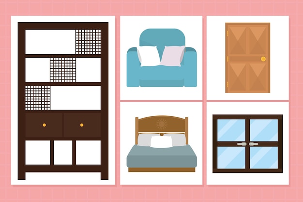 Premium Vector | Bedroom Furniture Icon Set Design