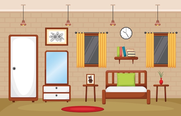 Bedroom interior sleeping room flat design illustration 