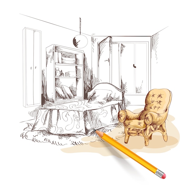 Bedroom Sketch Interior Vector Free Download