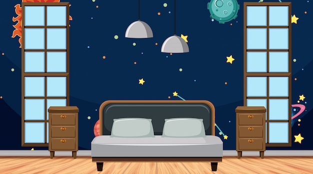 Bedroom With Bed And Space Wallpaper Vector Premium Download