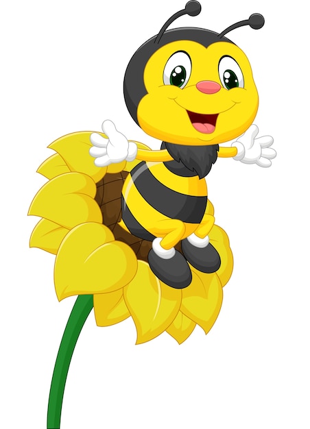 プレミアムベクター 花の蜂キャラクター