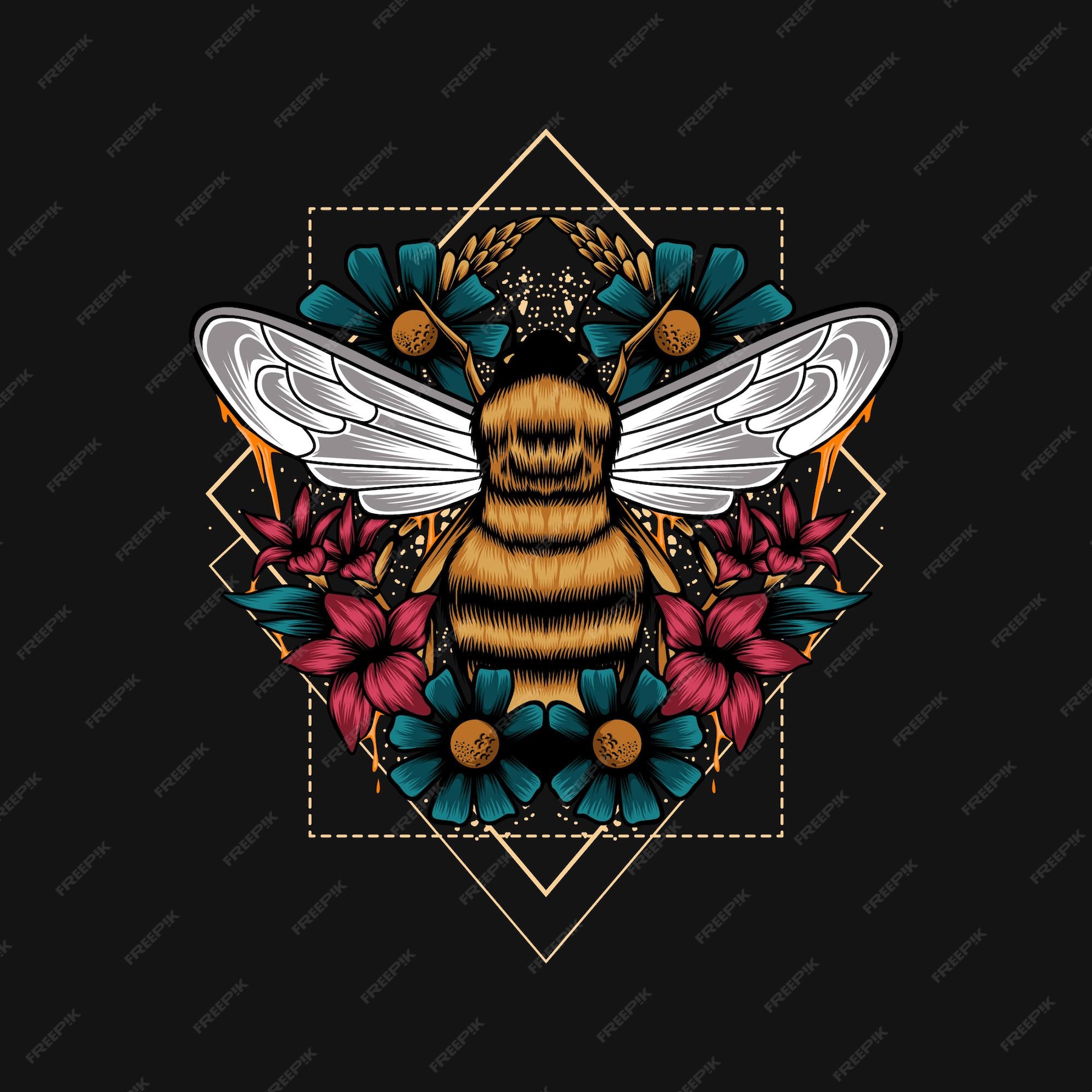 Premium Vector | Bee flower geometry illustration