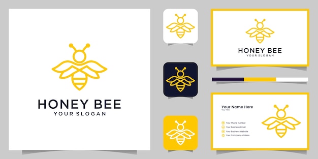 Bee honey creative icon symbol logo line art style linear logotype. logo , icon and business card Pr