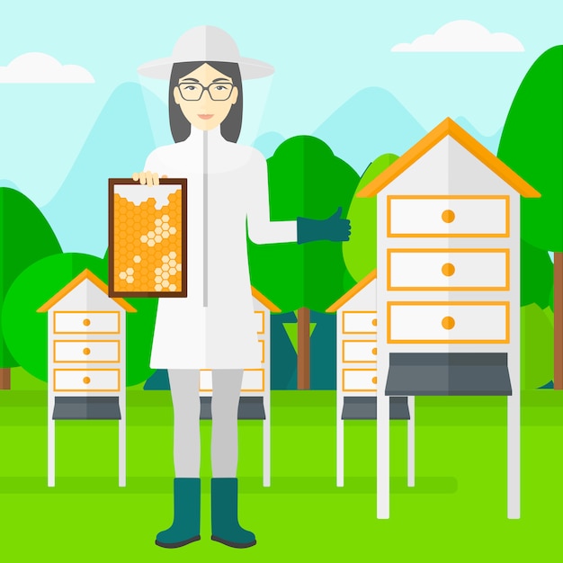 Premium Vector Bee Keeper At Apiary