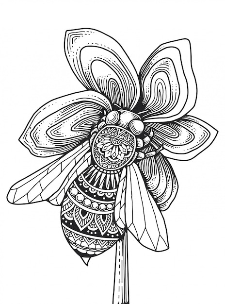 Download Bee mandala coloring page. t-shirt print. | Premium Vector