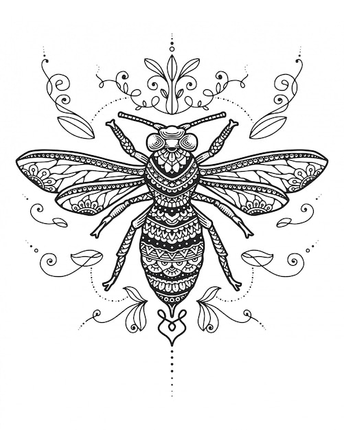 Download Bee mandala coloring page. | Premium Vector