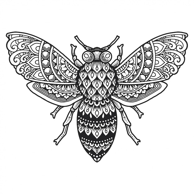 Download Premium Vector | Bee mandala coloring page.
