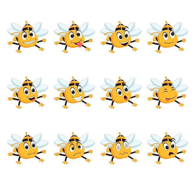 Premium Vector | Bee with different facial expressions