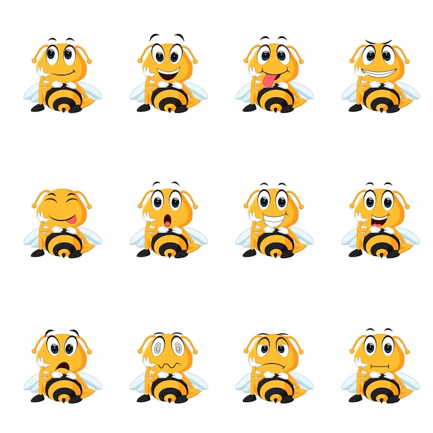 Premium Vector | Bee with different facial expressions