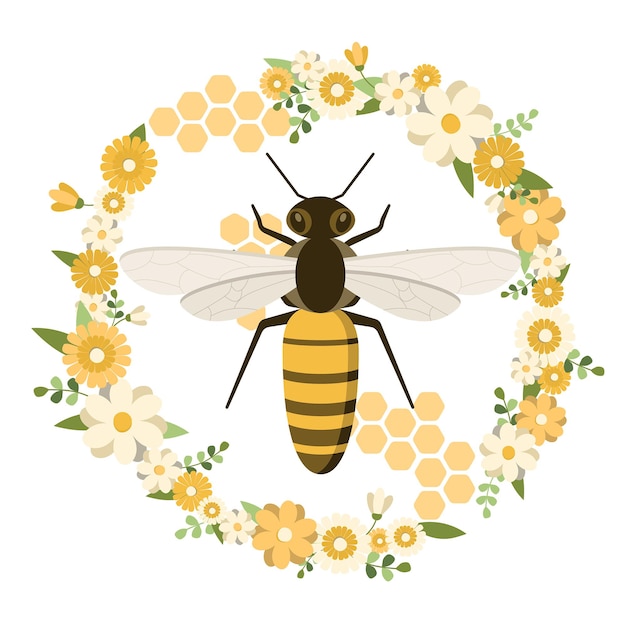 Download Premium Vector | Bee with flower wreath frameflat style summer cartoon vector illustration for ...