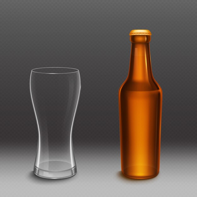Download Free Vector Beer Bottle And Empty Tall Glass Vector Realistic Mockup Of Blank Lager Or Dark Beer Bottle From Brown Glass With Golden Cap And Clear Mug Template Of Alcohol Beverage