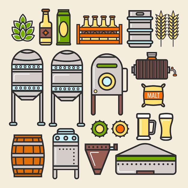 Premium Vector Beer Brewery Factory Production Line Elements Vector Icons 9308