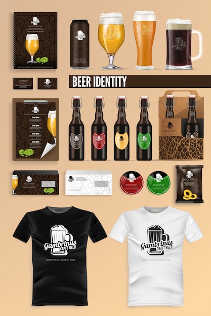 Download Beer drink identity brand mockup set vector. Vector | Premium Download